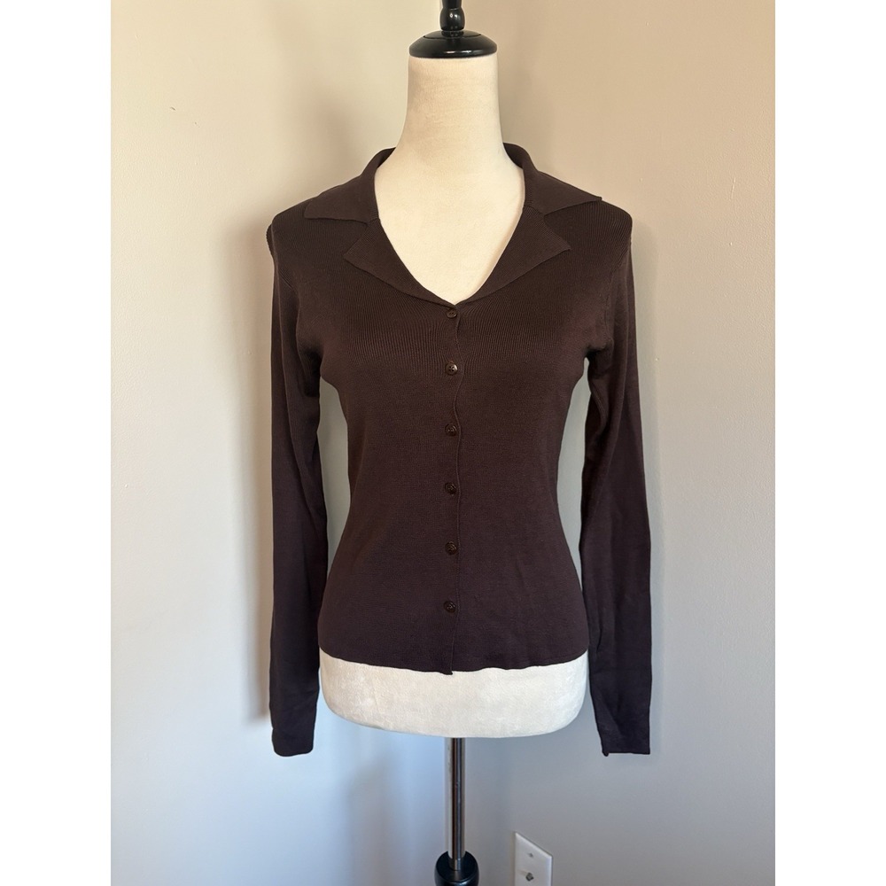 VTG Emanuel Ungaro Silk Ribbed Knit Cardigan Sweater Brown NWT Sz Small 90s Y2K